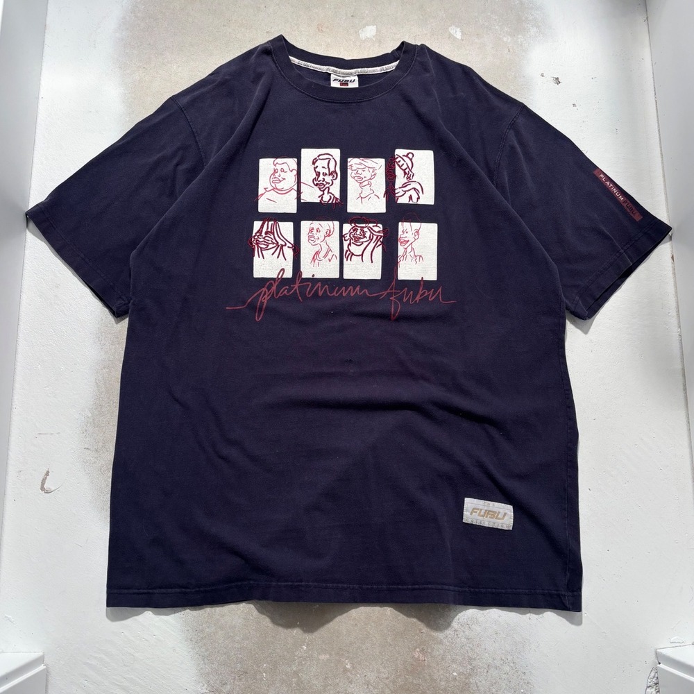 Vintage Platinum FUBU Fat Albert Graphic T-Shirt Navy Blue XXL 90s Hip Hop